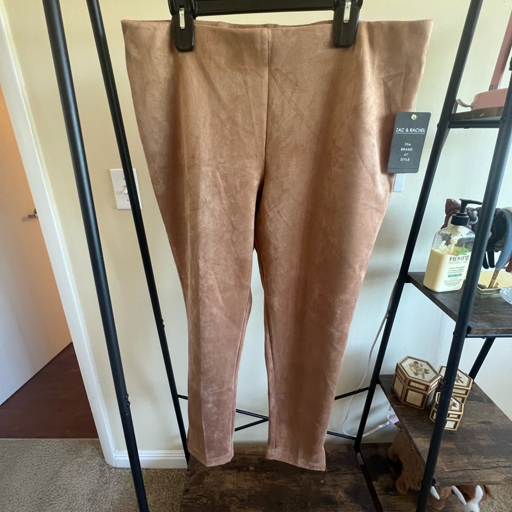 Tan, Slim Ankle, Polyester/Spandex soft pant. Elastic waistband at the top.